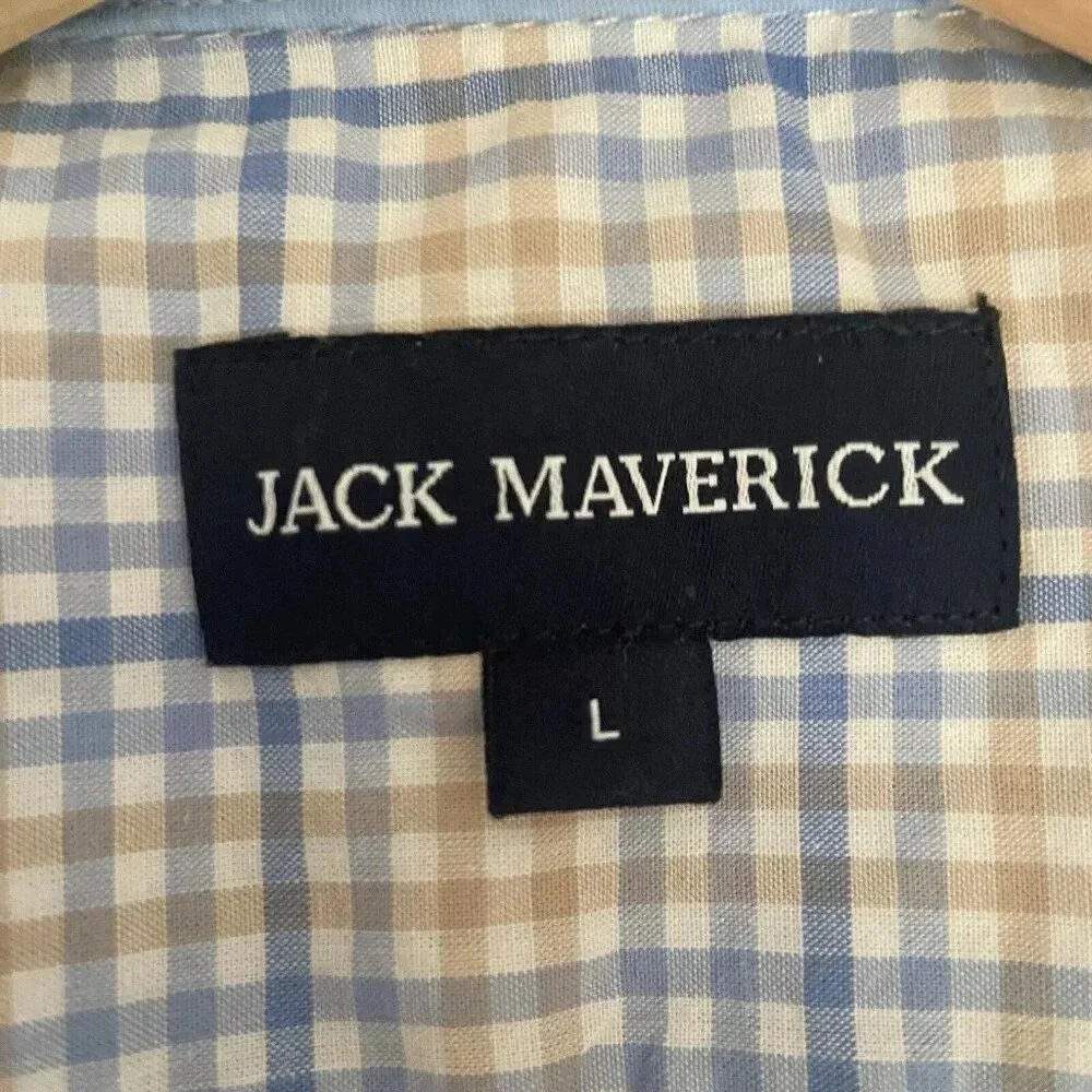 Jack Maverick Soft Blue Plaid Long Sleeve Men’s Dress Shirt Button Size‎ L Large